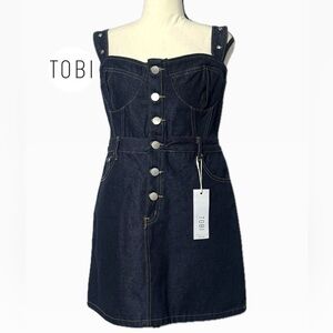 NWT! TOBI Women's Dark Blue Denim Corset Dress Size Large